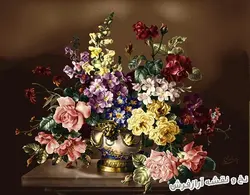 نخ و نقشه بافت تابلو فرش طرح گلدان گل رز و میخک - 1149