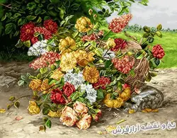 نخ و نقشه تابلو فرش طرح سبد گل ریخته - 1233