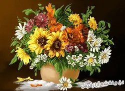 نخ و نقشه تابلو فرش گل و گلدان - 1220