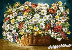 نخ و نقشه بافت تابلو فرش طرح سبد گل بابونه - 1202