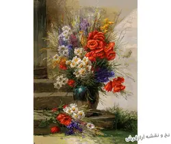 نخ و نقشه تابلو فرش طرح گلدان و گل - 1161