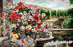 نخ و نقشه تابلو فرش طرح گلدان پشت پنجره - 1321