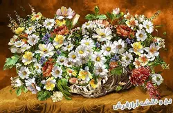 نخ و نقشه تابلو فرش طرح سبد گل بابونه - 1250