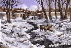 نخ و نقشه تابلو فرش طرح زمستان روستا - 2360