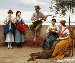 نخ و نقشه تابلو فرش طرح گیتار زن دوره گرد - 1784