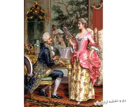 نخ و نقشه تابلو فرش طرح پیانو زن جدید - 1828