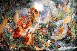 نخ و نقشه تابلو فرش طرح مینیاتور مژده اثر استاد فرشچیان - 3034