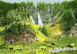 نخ و نقشه تابلو فرش منظره آبشار کلاردشت - 2323