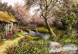 نخ و نقشه بافت تابلو فرش طرح منظره زیبا - 2319