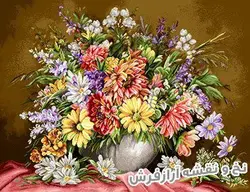 نخ و نقشه بافت تابلو فرش گل و گلدان - 1104