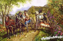 نخ و نقشه بافت تابلو فرش طرح کالسکه سواران - 1777