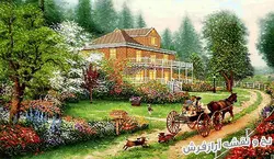 نخ و نقشه تابلو فرش طرح منظره کلبه زیبا و درشتکه - 2317