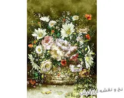 نخ و نقشه تابلو فرش دستباف طرح سبد گل - 1094
