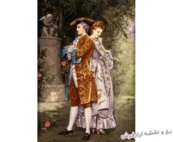 نخ و نقشه تابلو فرش طرح مجلسی عشاق - 1761