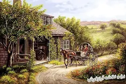 نخ و نقشه تابلو فرش طرح منظره و کالسکه - 2275