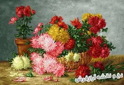 نخ و نقشه آماده تابلو فرش طرح گل و گلدان - 1053
