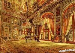 نخ و نقشه تابلو فرش طرح دربار قاجار (تالار آیینه) - 1748
