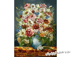 نخ و نقشه تابلو فرش گل و گلدان زیبا - 1086