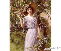 نخ و نقشه تابلوفرش طرح دختر گلچین - 3235