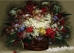 نخ و نقشه آماده بافت تابلو فرش گل و گلدان بابونه