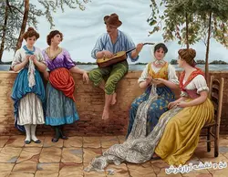 نخ و نقشه آماده تابلو فرش طرح گیتار زن - 1901