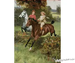 نخ و نقشه تابلو فرش طرح اسب سوار - 1756