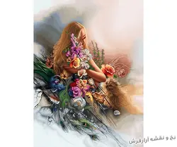 نخ و نقشه بافت تابلوفرش طرح دختر رویا - 1755
