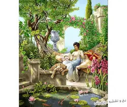 نخ و نقشه بافت تابلو فرش طرح ببر و دختر - 1724