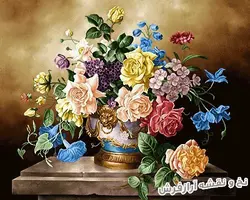 نخ و نقشه تابلو فرش گل و گلدان رز - 1017