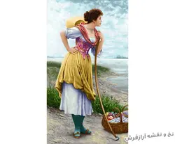 نخ و نقشه آماده بافت تابلو فرش طرح دختر لب ساحل