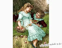 نخ و نقشه بافت تابلو فرش طرح معاشقه کودکانه - 3207