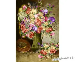 نخ و نقشه تابلو فرش طرح گلدان کوزه ای - 1034