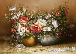 نخ و نقشه تابلو فرش طرح گل و دو گلدان - 1025