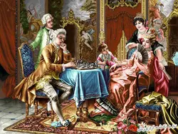 نخ و نقشه تابلو فرش دستباف طرح شطرنج باز - 1719