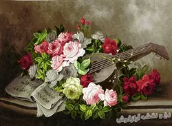 نخ و نقشه تابلو فرش گل رز و عود - 1005