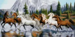 نخ و نقشه تابلو فرش طرح گله اسب-1503