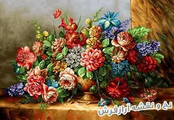 نخ و نقشه تابلو فرش دستباف طرح گل و گلدان - 1089