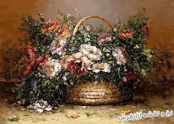 نخ و نقشه تابلو فرش سبد گل رز زیبا - 1174