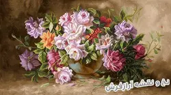 نخ و نقشه تابلو فرش طرح گلدان گل رز - 1083