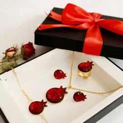 ست کامل زیورآلات رزینی طرح انار - فروشگاه اینترنتی صنایع دستی آردا کالا