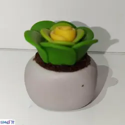 گلدون خمیری کاکتوس گل زرد