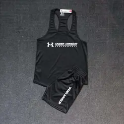 ست بدنسازی رکابی و شلوارک مردانه آندر آمور مشکی