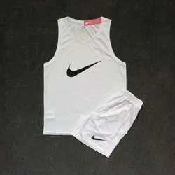 ست تاپ حلقه ای و شلوارک بدنسازی مردانه نایک سفید