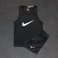 ست تاپ حلقه ای و شلوارک بدنسازی مردانه نایک مشکی