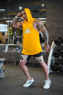 رکابی بدنسازی کلاه دار آدیداس زرد کد 93180