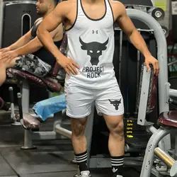 ست شلوارک و رکابی بدنسازی راک سفید کد 490