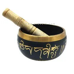 کاسه تبتی (مرتعش) هندی طرحدار مشکی : قطر دهانه ۱۳.۵ سانت