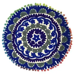 کاور کوسن دست دوز سوزنی هندی گرد طرح زنبق : زمينه سفيد