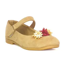 کفش دخترانه مخمل مدل سه گل HY بژ