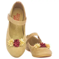 کفش دخترانه مخمل مدل سه گل HY بژ